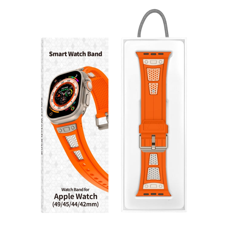 Skorter | For Apple Watch SE 2023 44mm Breathable Stainless Steel Mesh TPU Watch Band (Orange Titan)