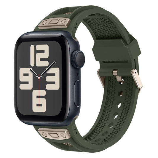 Skorter | For Apple Watch SE 2023 44 mm Breathable Stainless Steel Mesh TPU Watch Band (Green Titanium)