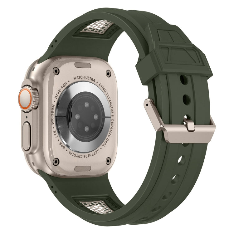 Skorter | For Apple Watch SE 2023 44 mm Breathable Stainless Steel Mesh TPU Watch Band (Green Titanium)