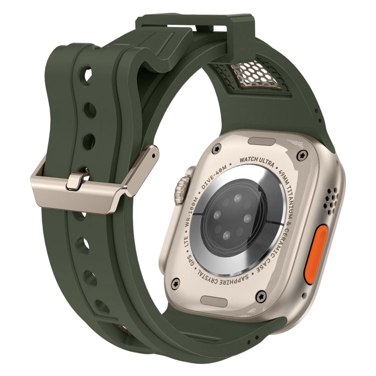 Skorter | For Apple Watch SE 2023 44 mm Breathable Stainless Steel Mesh TPU Watch Band (Green Titanium)