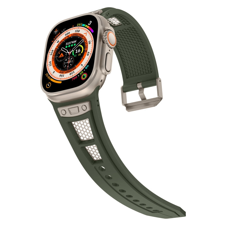 Skorter | For Apple Watch SE 2023 44 mm Breathable Stainless Steel Mesh TPU Watch Band (Green Titanium)