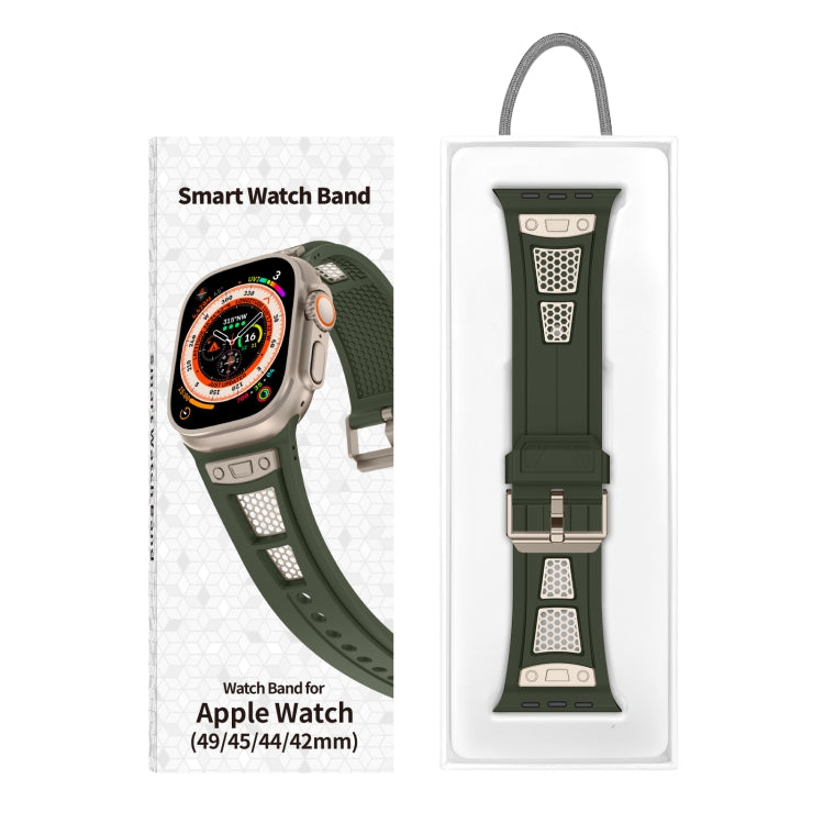 Skorter | For Apple Watch SE 2023 44 mm Breathable Stainless Steel Mesh TPU Watch Band (Green Titanium)