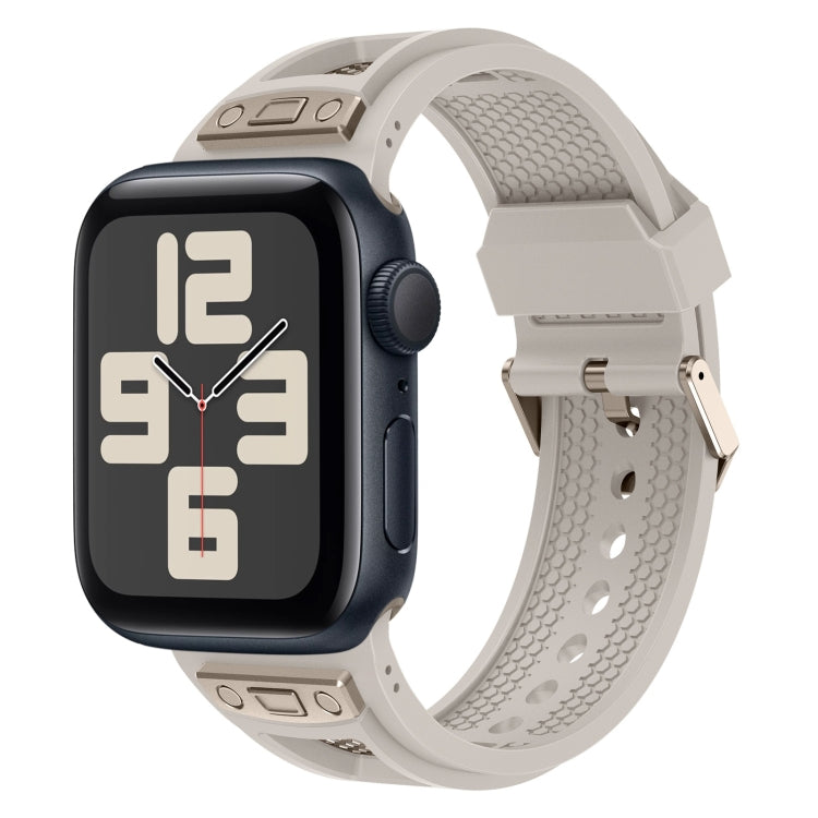 Skorter | For Apple Watch SE 2023 44mm Breathable Stainless Steel Mesh TPU Watch Band (Starlight Titanium)