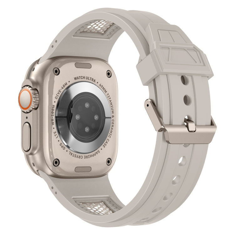 Skorter | For Apple Watch SE 2023 44mm Breathable Stainless Steel Mesh TPU Watch Band (Starlight Titanium)