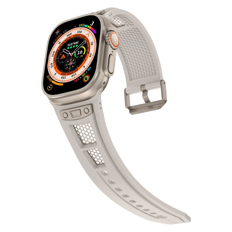 Skorter | For Apple Watch SE 2023 44mm Breathable Stainless Steel Mesh TPU Watch Band (Starlight Titanium)