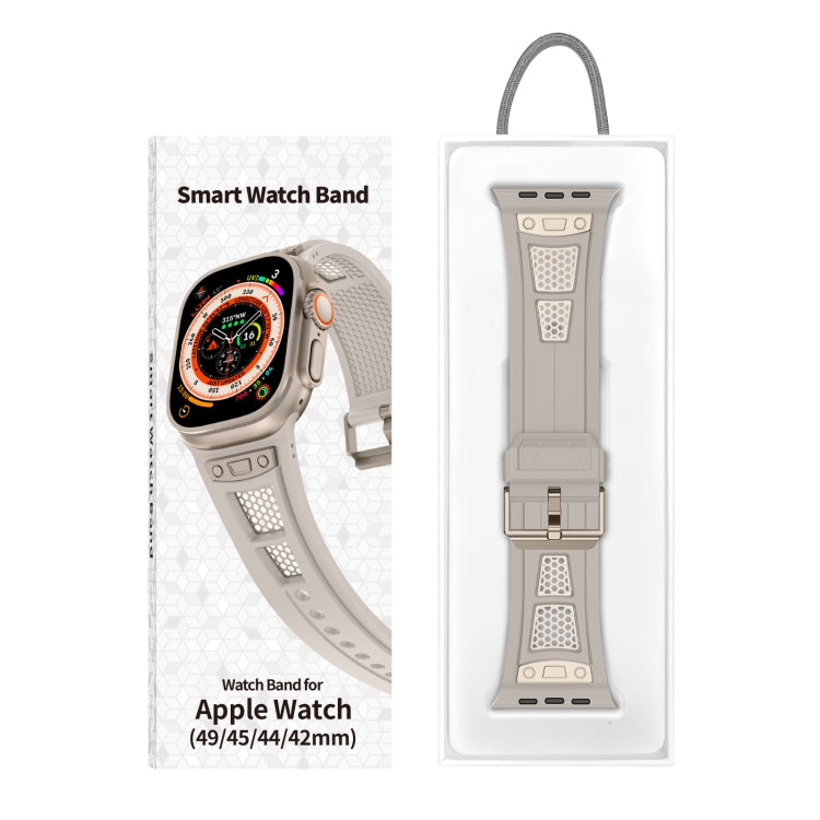 Skorter | For Apple Watch SE 2023 44mm Breathable Stainless Steel Mesh TPU Watch Band (Starlight Titanium)