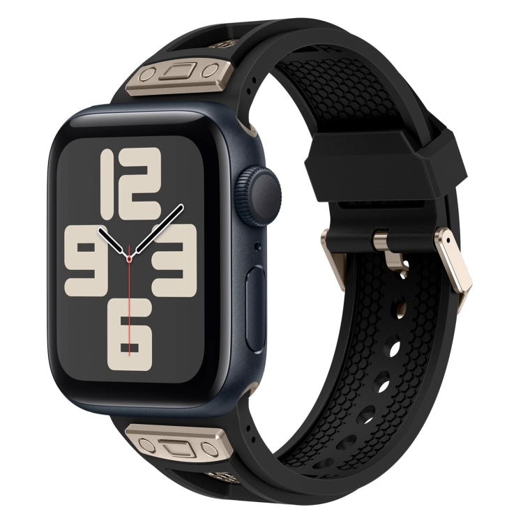 Skorter | For Apple Watch SE 2023 44mm Breathable Stainless Steel Mesh TPU Watch Band (Black Titanium)