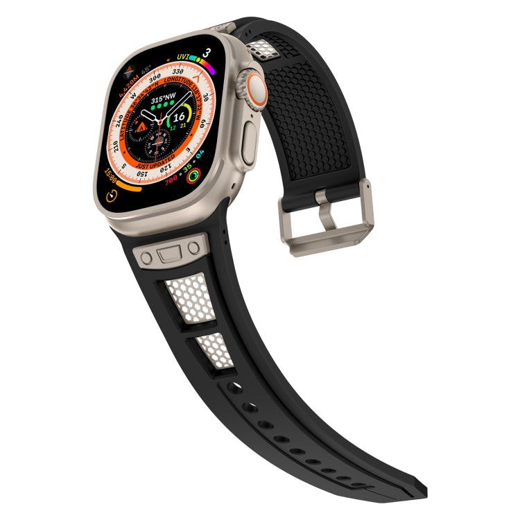 Skorter | For Apple Watch SE 2023 44mm Breathable Stainless Steel Mesh TPU Watch Band (Black Titanium)