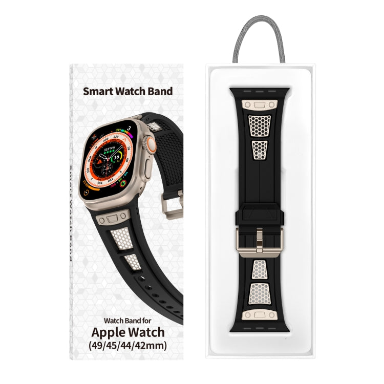 Skorter | For Apple Watch SE 2023 44mm Breathable Stainless Steel Mesh TPU Watch Band (Black Titanium)