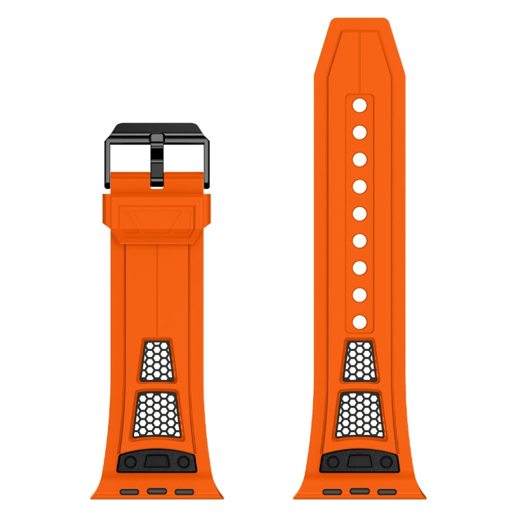 Skorter | For Apple Watch SE 2023 44mm Breathable Stainless Steel Mesh-TPU Watch Strap (Orange Black)