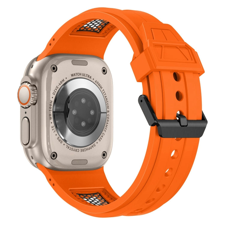 Skorter | For Apple Watch SE 2023 44mm Breathable Stainless Steel Mesh-TPU Watch Strap (Orange Black)