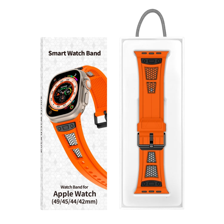 Skorter | For Apple Watch SE 2023 44mm Breathable Stainless Steel Mesh-TPU Watch Strap (Orange Black)