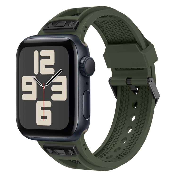 Skorter | For Apple Watch SE 2023 44 mm Breathable Stainless Steel Mesh TPU Watch Band (Green Black)