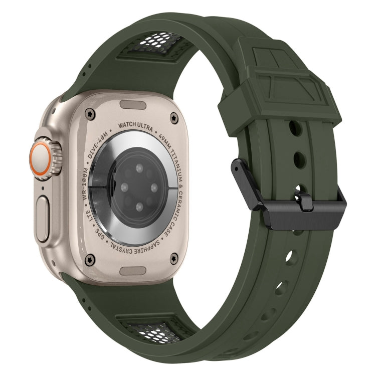Skorter | For Apple Watch SE 2023 44 mm Breathable Stainless Steel Mesh TPU Watch Band (Green Black)