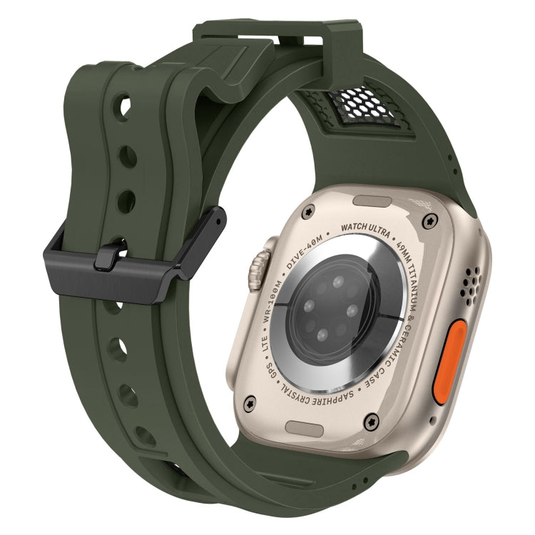 Skorter | For Apple Watch SE 2023 44 mm Breathable Stainless Steel Mesh TPU Watch Band (Green Black)