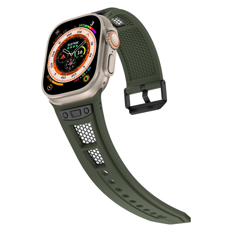 Skorter | For Apple Watch SE 2023 44 mm Breathable Stainless Steel Mesh TPU Watch Band (Green Black)