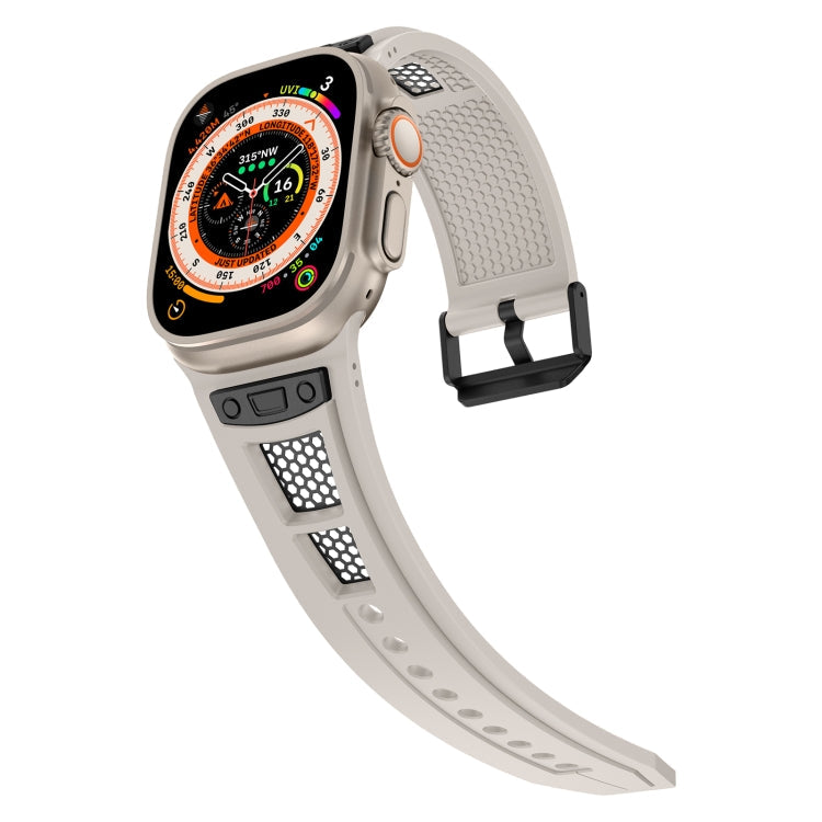 Skorter | For Apple Watch SE 2023 44mm Breathable Stainless Steel Mesh TPU Watch Band (Starlight Black)