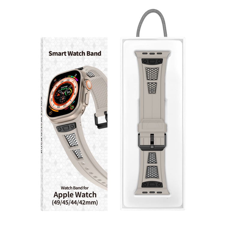 Skorter | For Apple Watch SE 2023 44mm Breathable Stainless Steel Mesh TPU Watch Band (Starlight Black)
