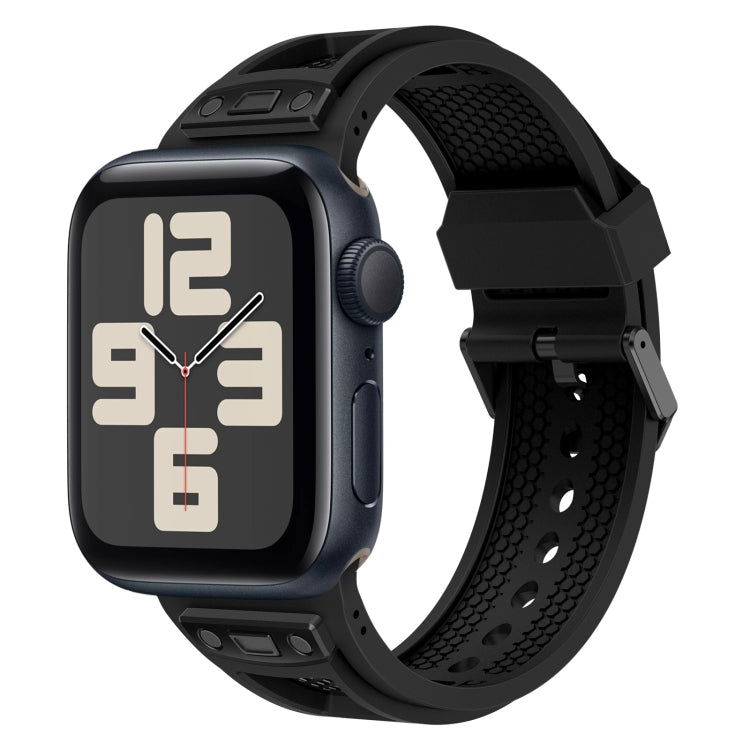 Skorter | For Apple Watch SE 2023 44mm Breathable Stainless Steel Mesh TPU Watch Strap (Black Black)