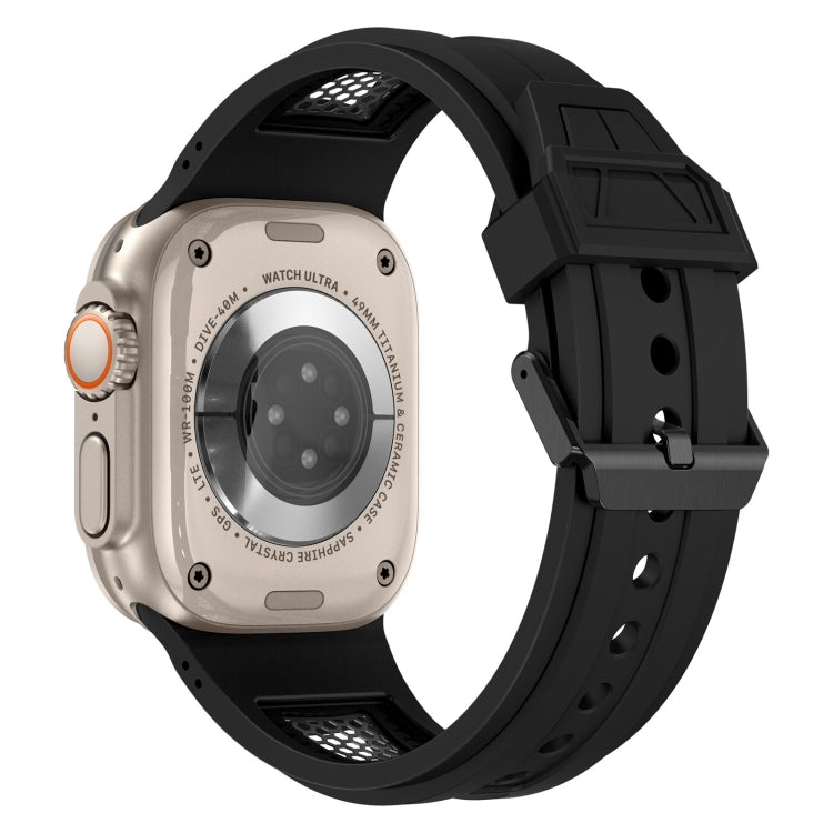 Skorter | For Apple Watch SE 2023 44mm Breathable Stainless Steel Mesh TPU Watch Strap (Black Black)