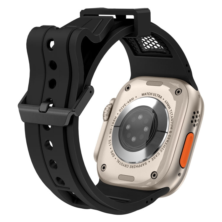 Skorter | For Apple Watch SE 2023 44mm Breathable Stainless Steel Mesh TPU Watch Strap (Black Black)