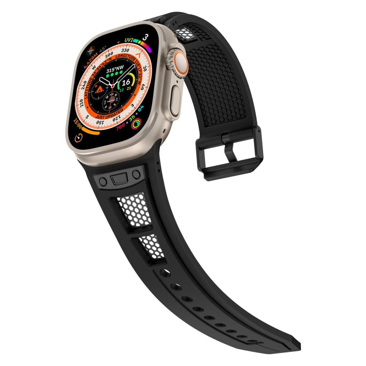 Skorter | For Apple Watch SE 2023 44mm Breathable Stainless Steel Mesh TPU Watch Strap (Black Black)