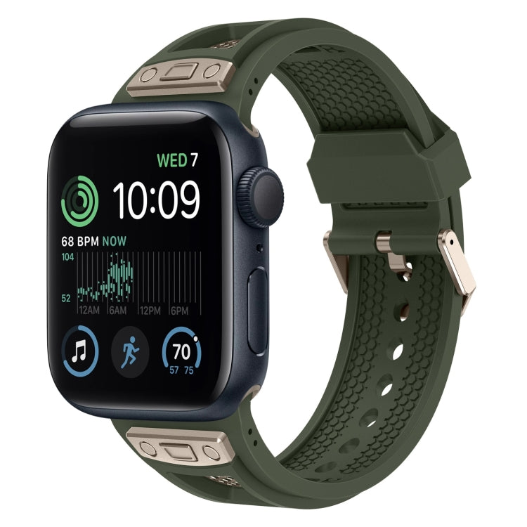 Skorter | For Apple Watch SE 2022 44mm Breathable Stainless Steel Mesh-TPU Watch Band (Green Titanium)