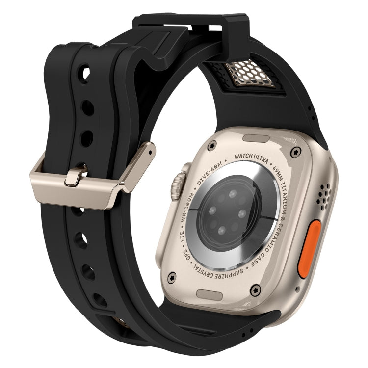 Skorter | For Apple Watch SE 2022 44mm Breathable Stainless Steel Mesh TPU Watch Band (Black Titanium)