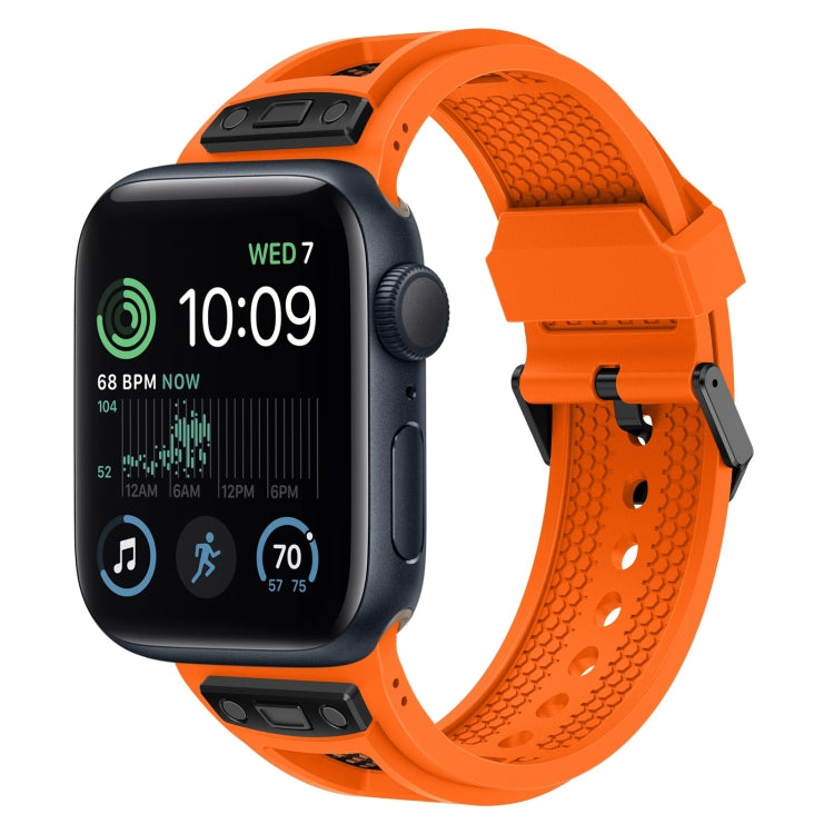 Skorter | For Apple Watch SE 2022 44mm Breathable Stainless Steel Mesh TPU Watch Strap (Orange Black)