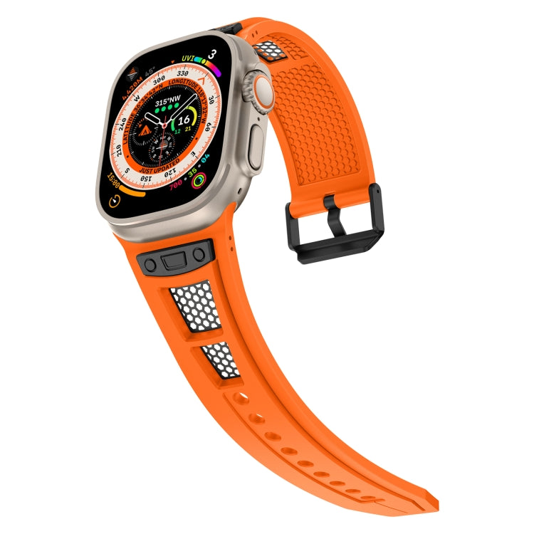 Skorter | For Apple Watch SE 2022 44mm Breathable Stainless Steel Mesh TPU Watch Strap (Orange Black)