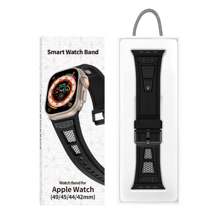 Skorter | For Apple Watch SE 2022 44mm Breathable Stainless Steel Mesh-TPU Watch Strap (Black Black)