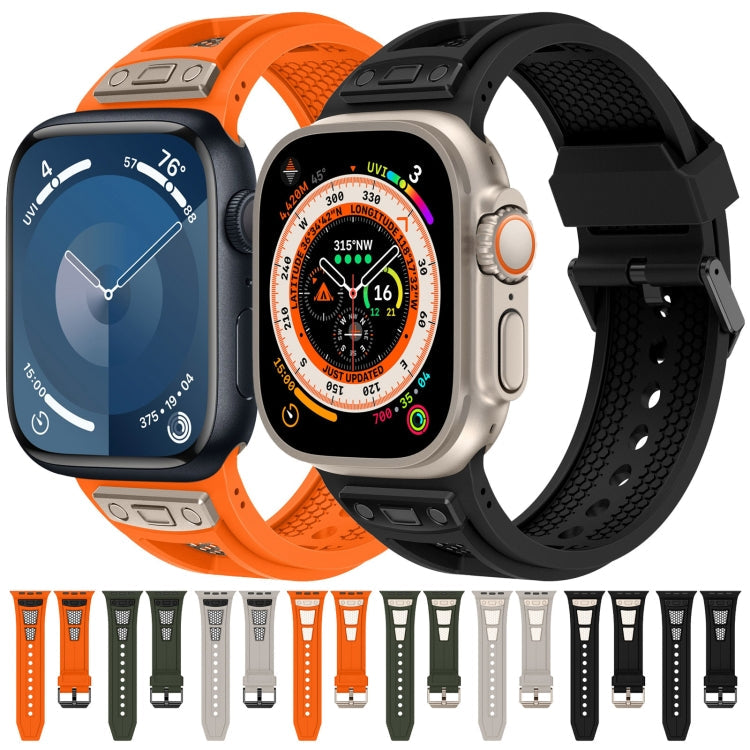 Skorter | For Apple Watch SE 2023 44mm Breathable Stainless Steel Mesh TPU Watch Band (Starlight Titanium)