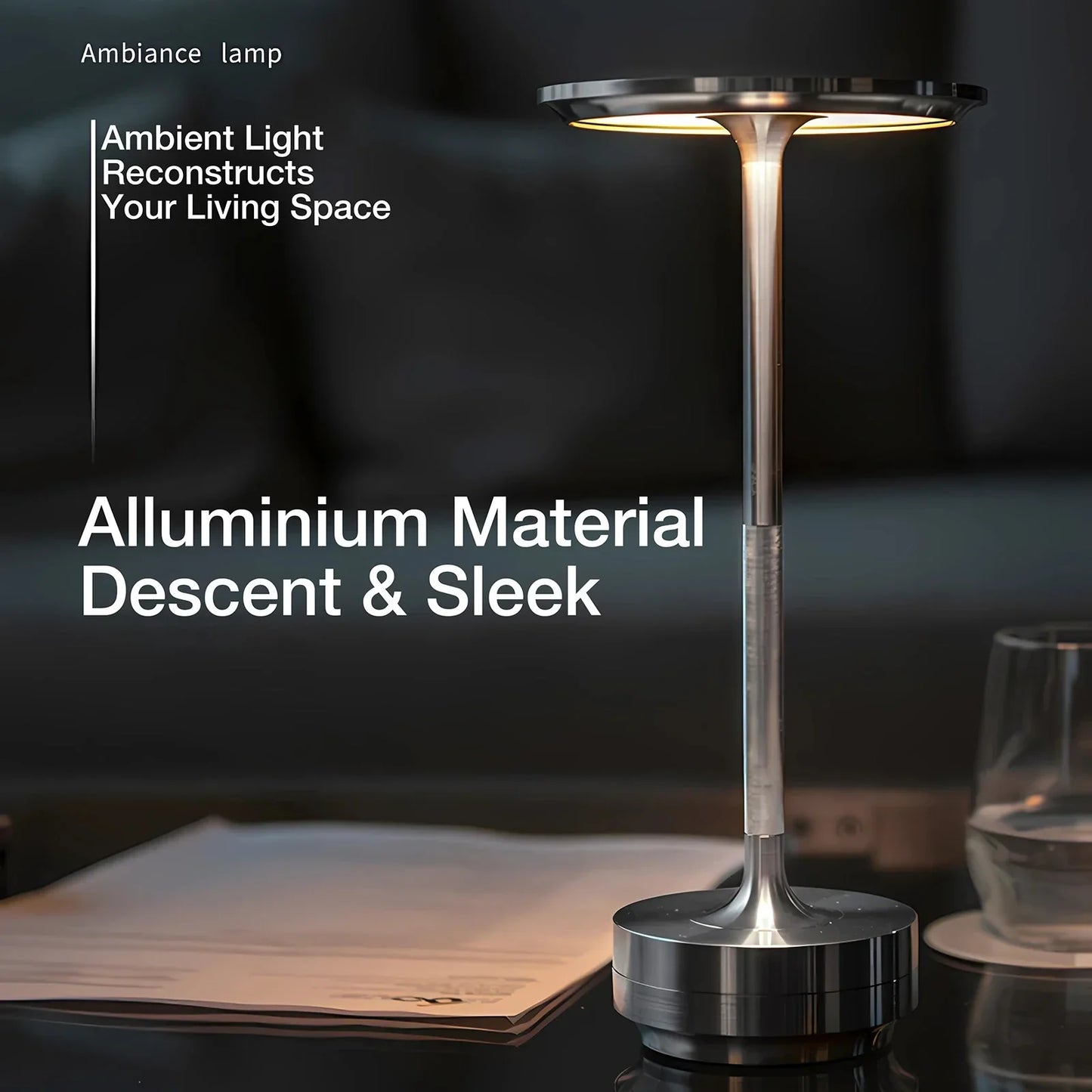 Skorter | Rechargeable Modern Aura Table Lamp with Touch Controls | Wireless LED Light for Modern Side Tables and Office Desks | Minimalist Table Lamp