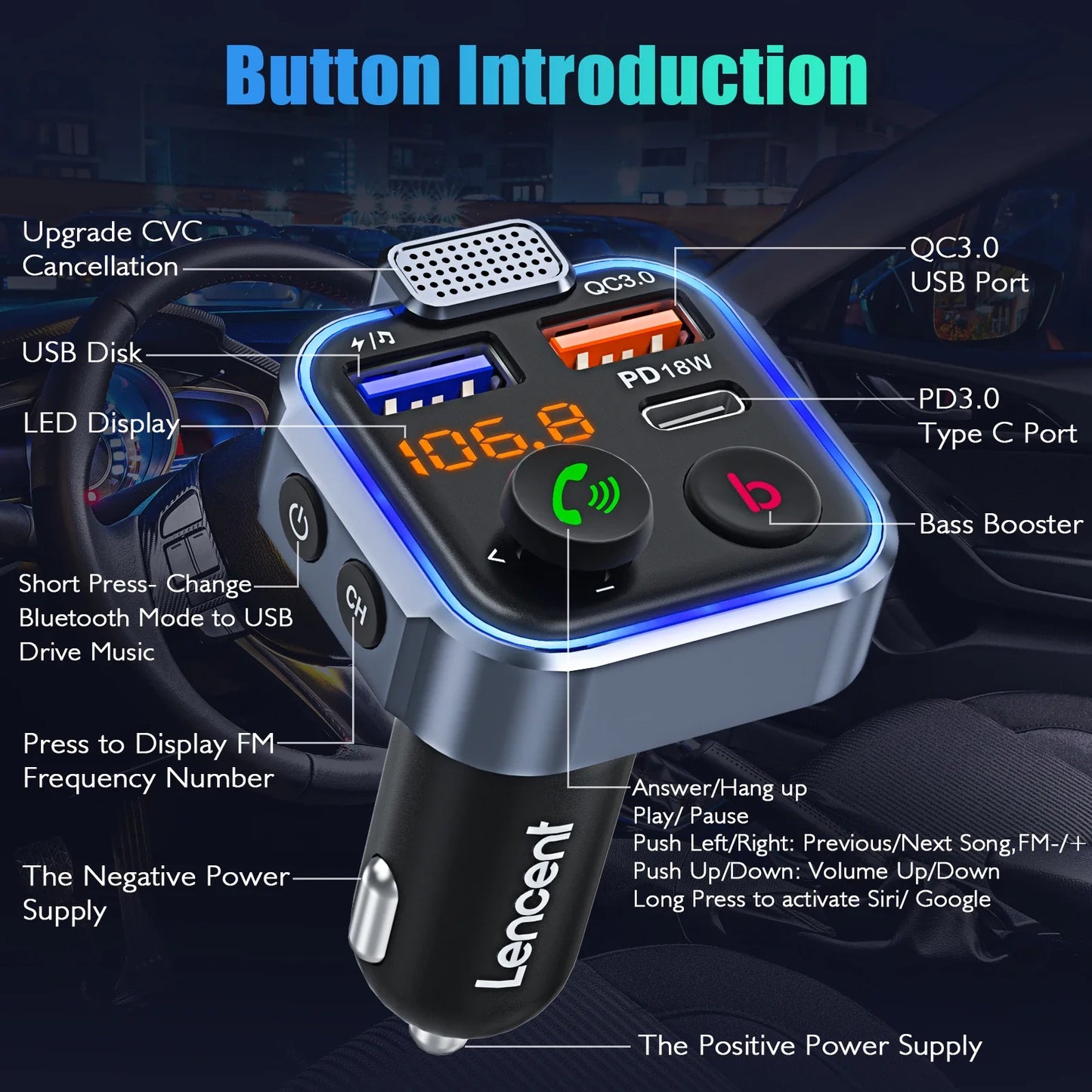 Skorter | Bluetooth 5.0 FM Transmitter Car Kit with PD 20W and QC3.0 USB