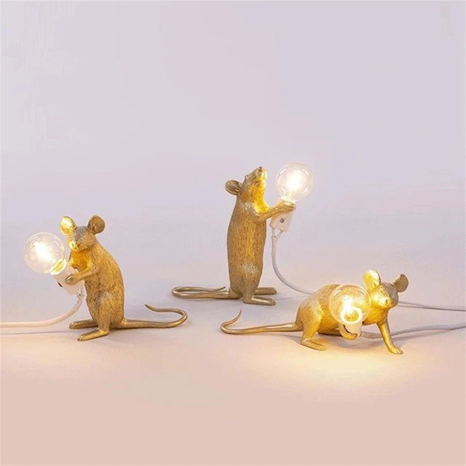 Skorter | Nordic Mouse LED Night Light – Playful Resin Table Lamp for Bedroom and Home Decor