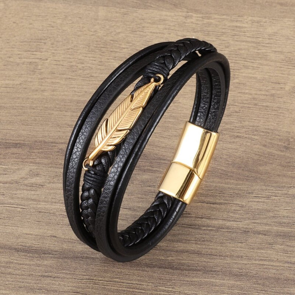 Skorter | Leather Braided Bracelet With Charms