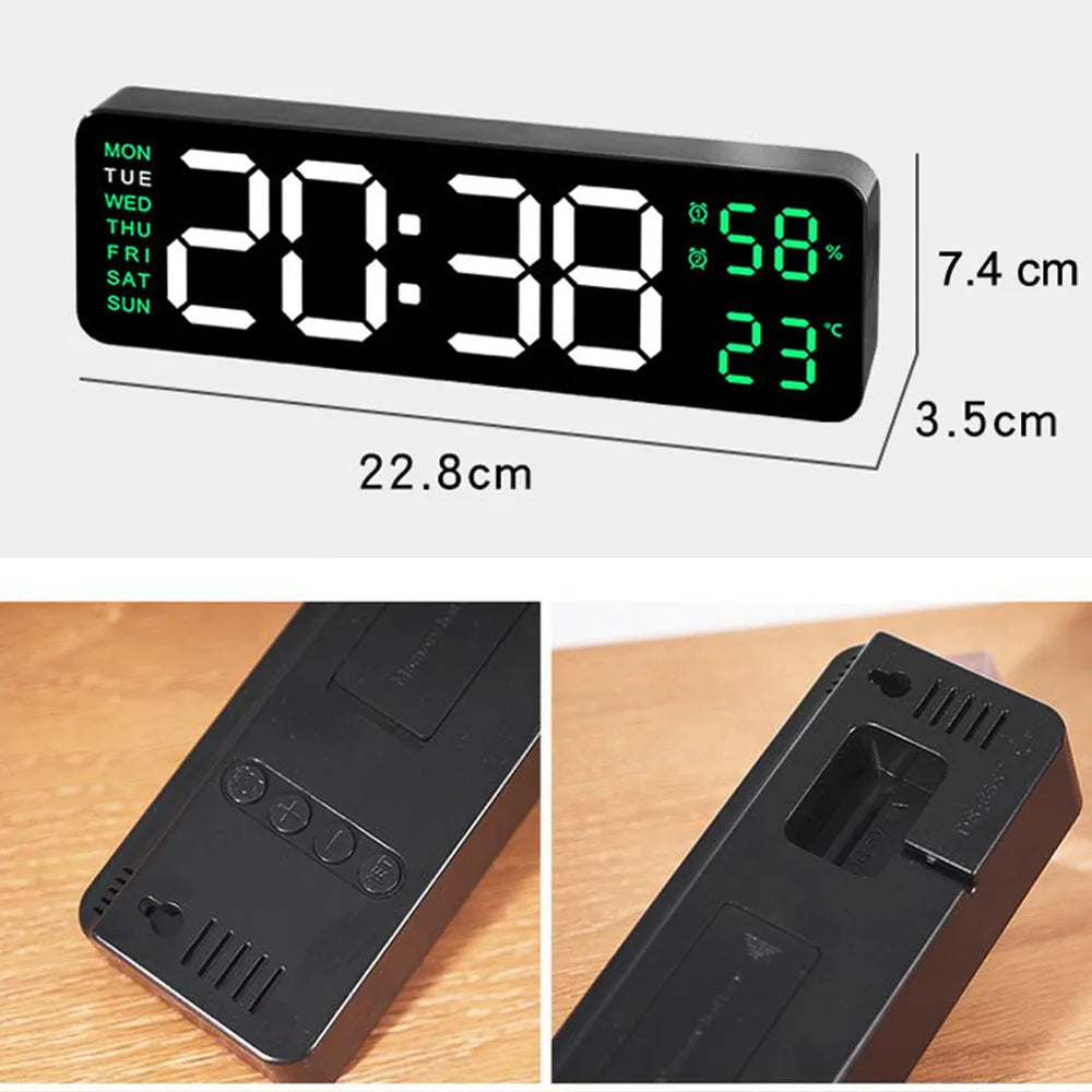 Skorter | TimeGlow - Slim Digital Alarm Clock with Calendar, Temperature and Humidity