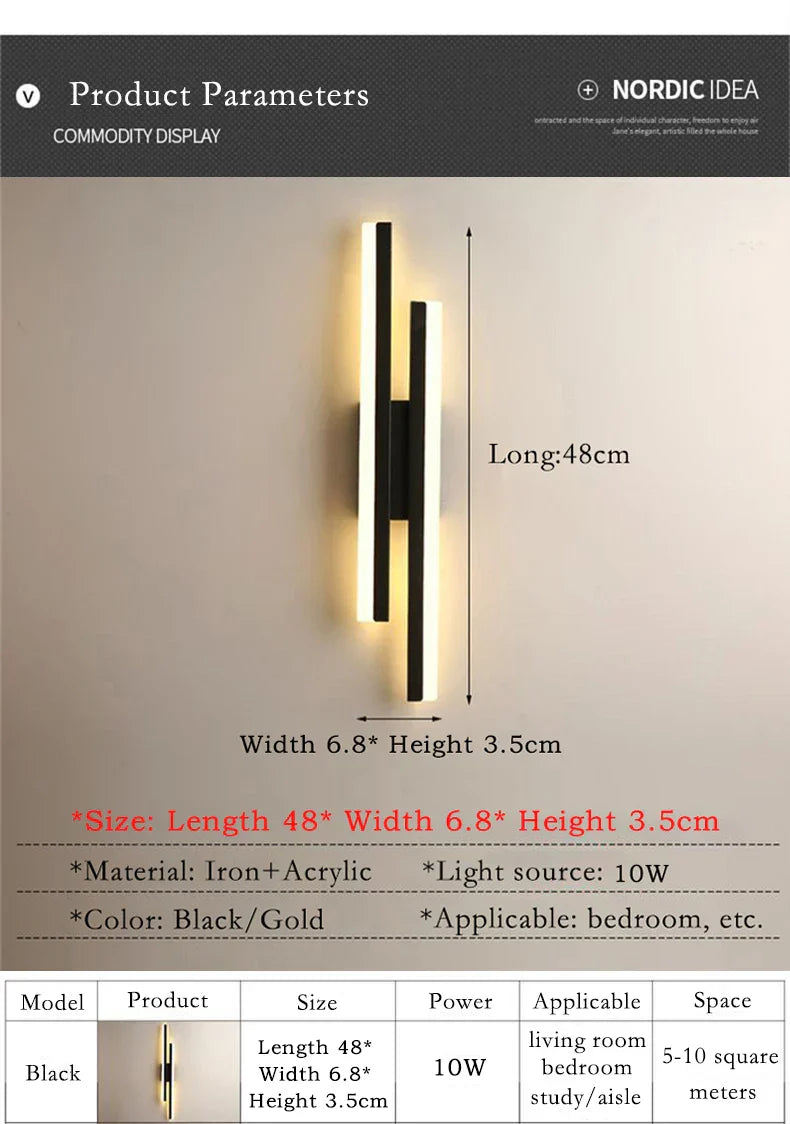 Skorter | Modern LED Wall Lamp: Black/Gold Acrylic Room Decoration Light