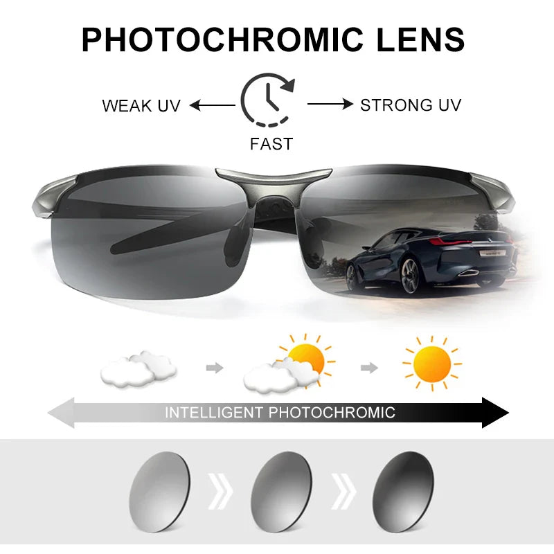 Skorter | Aluminum Photochromic Polarized Sunglasses Men’s Day Night Anti-Glare UV Chameleon Eyewear