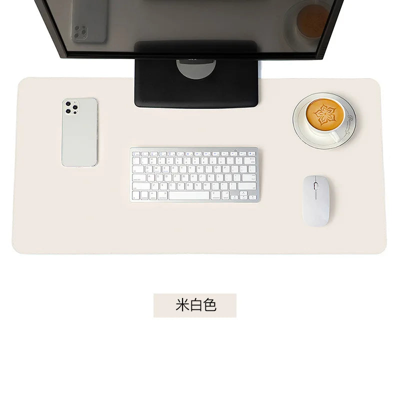 Skorter | Large White Waterproof PU Leather Mouse Pad - Non-Slip Gaming Desk Mat