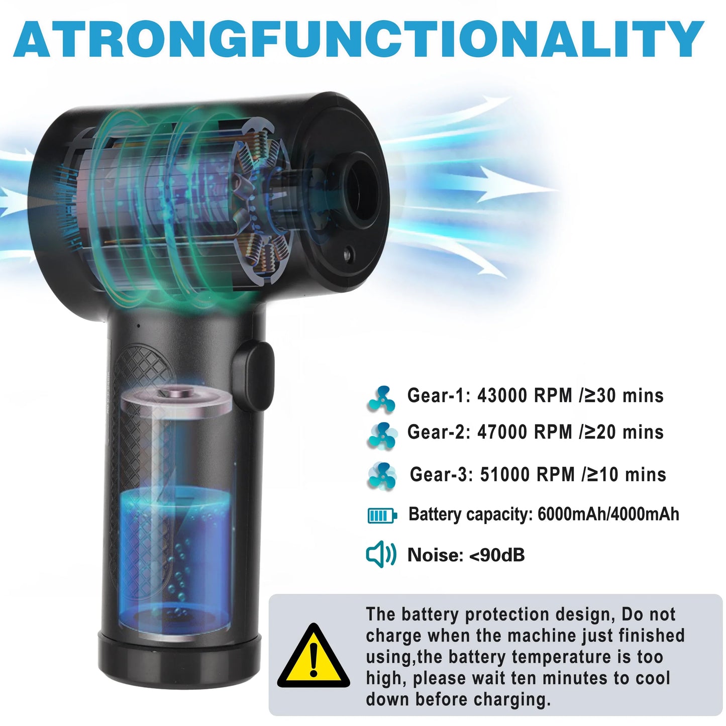 Skorter | M15 Portable Air Duster 51000RPM Cordless Compressed Air Blower with LED Light for PC Computer & Keyboard Cleaning