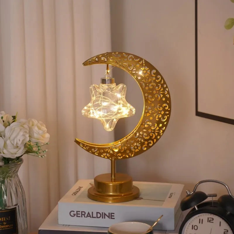 Skorter | Metal Ramadan Moon Lamp - Decorative LED Light for Eid Celebrations, 13x14x28cm, Gold Indoor Decoration