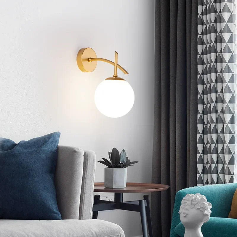 Skorter | LumiWall Lamp - Glass Bedroom Lighting Black Gold Sconce