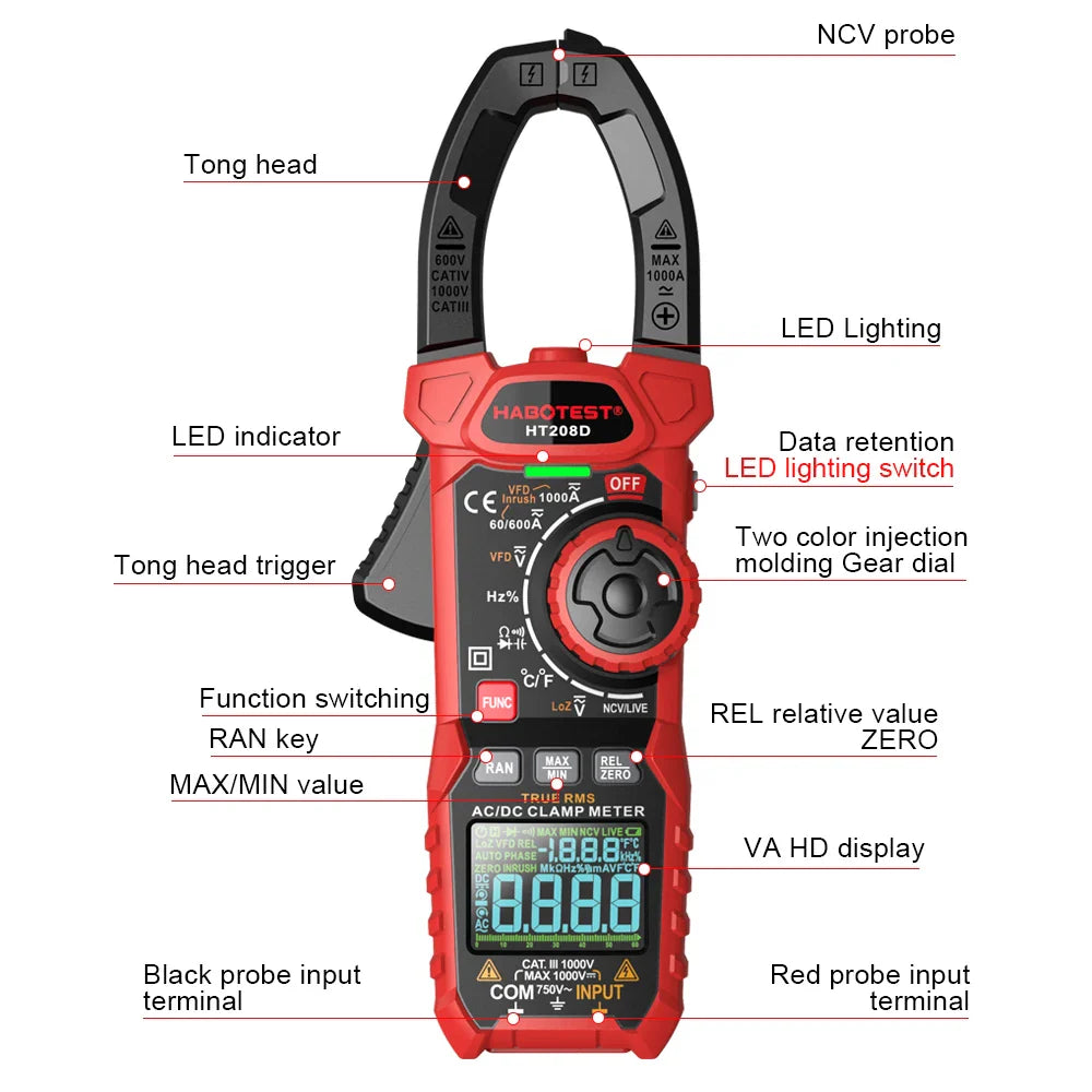 Skorter | HT208 Digital Clamp Meter - True RMS Multimeter