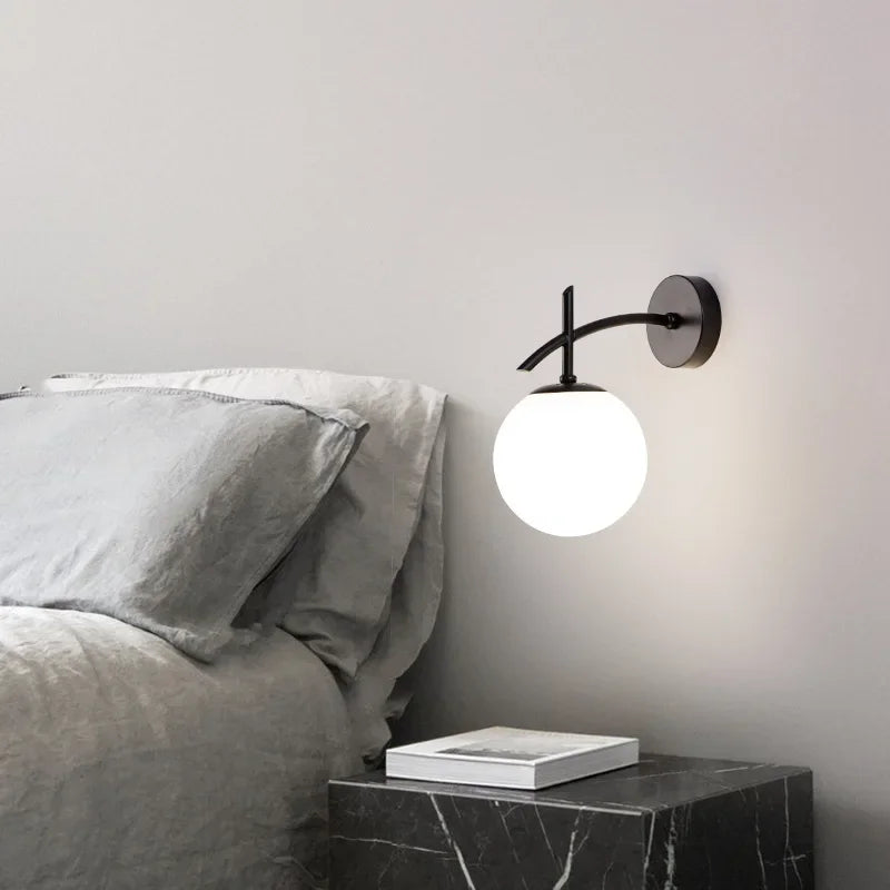 Skorter | LumiWall Lamp - Glass Bedroom Lighting Black Gold Sconce