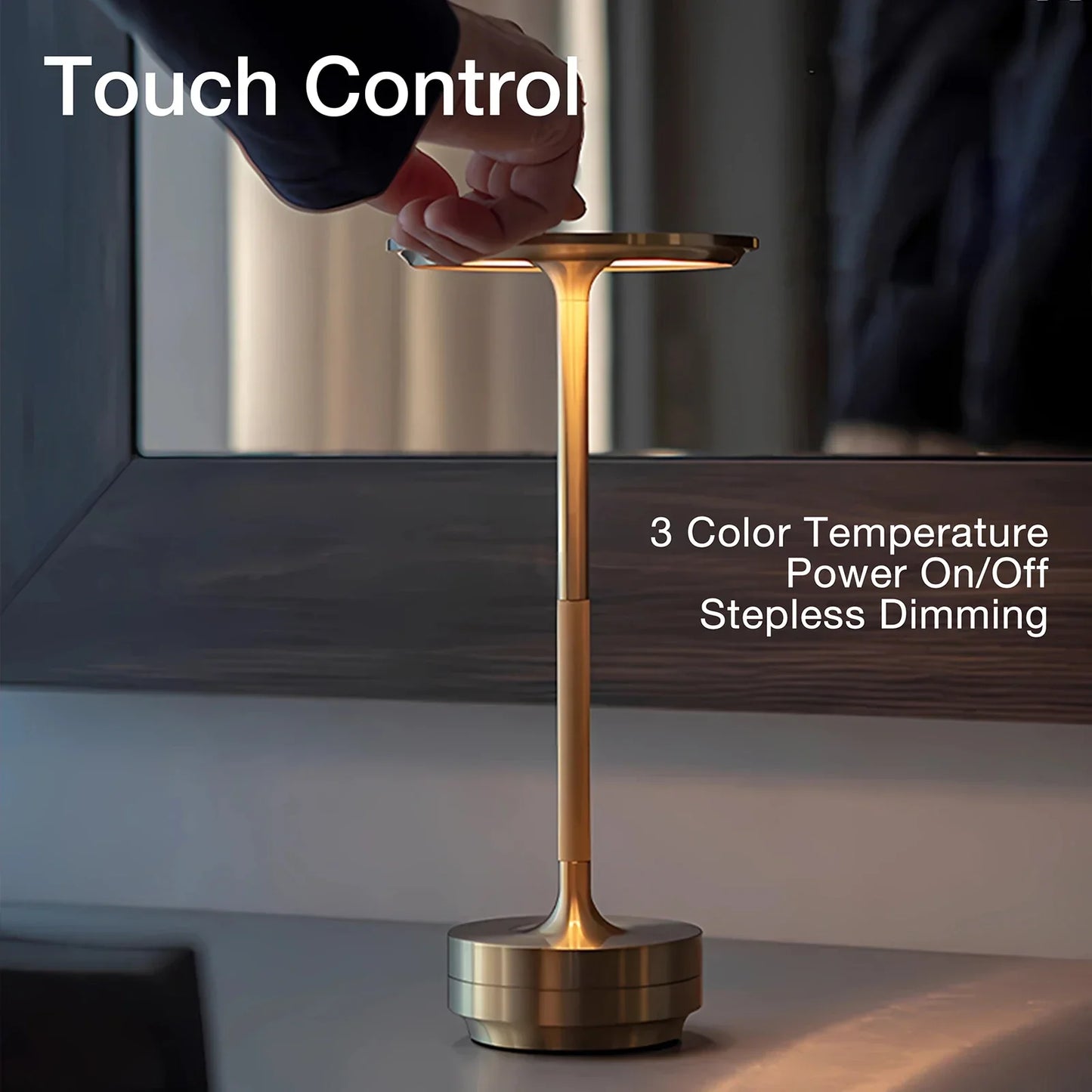 Skorter | Rechargeable Modern Aura Table Lamp with Touch Controls | Wireless LED Light for Modern Side Tables and Office Desks | Minimalist Table Lamp