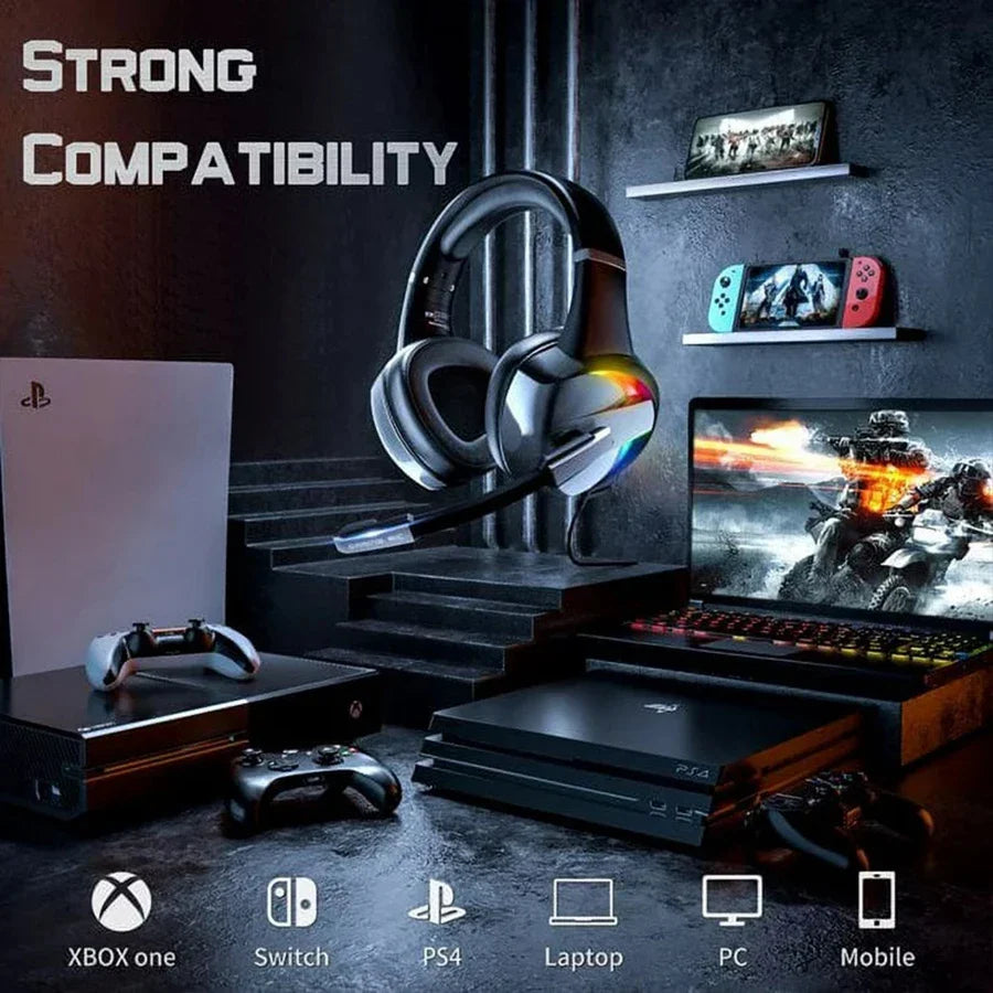 Skorter | RGB Gaming Headset Noise Canceling Microphone Surround Sound LED Headphones for PS5 PS4 Xbox One PC Laptop Mac Computer PC