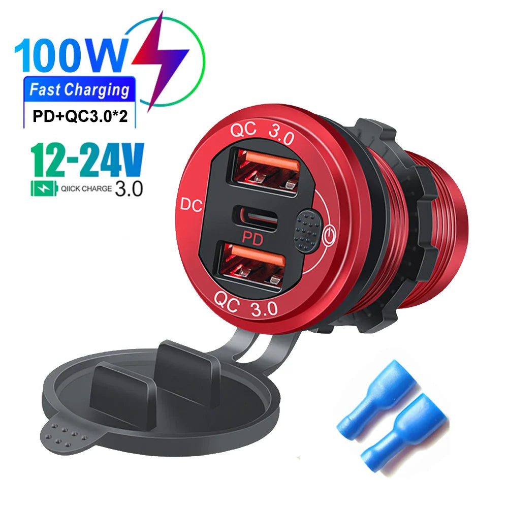 Skorter | 115W Car Charger with QC3.0, PD, Voltmeter, USB Ports