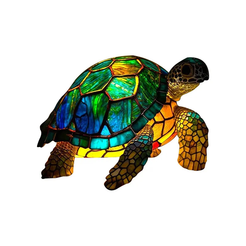 Skorter | 15cm Animal Resin Table Lamp with Stained Glass – Mermaid, Owl, Sea Turtle Design for Home Decor