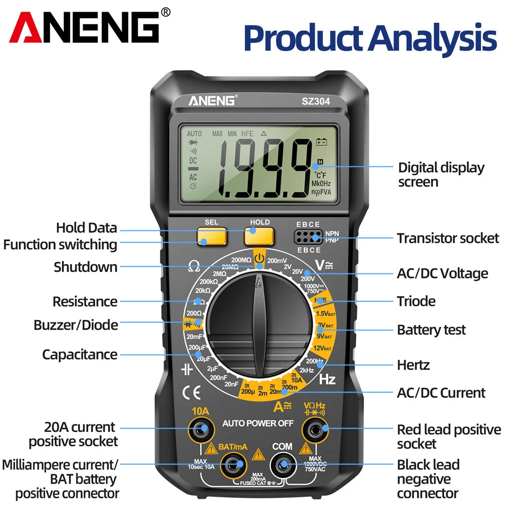 Skorter | ANENG SZ304 True RMS Multimeter - Precision Multifunction Tester